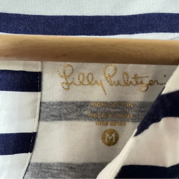 Lilly Pulitzer Beacon Mini Dress Serene Stripe Boatneck 3/4 Sleeve Pima Cotton M - Picture 8 of 9